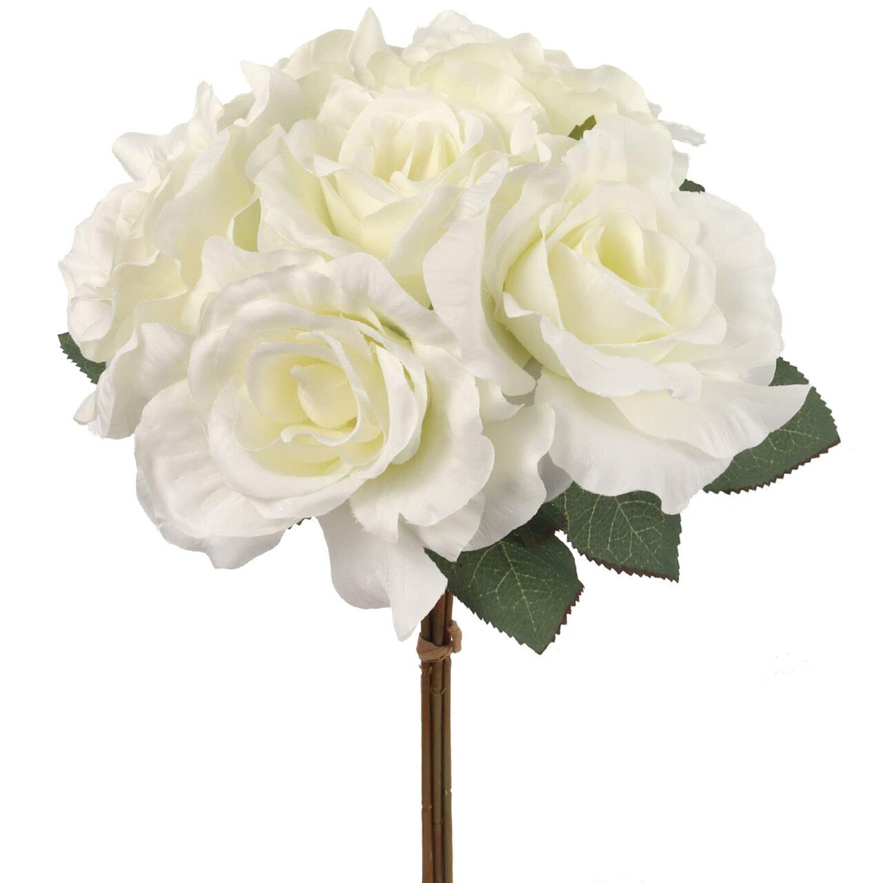 Cream White Rose Bouquet - 6 Lifelike Silk Flowers & Foliage, Elegant Floral Arrangement for Home, Office & Event Decor by Floral Home®